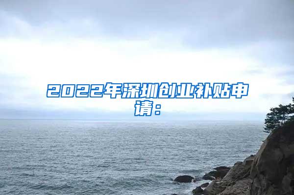 2022年深圳创业补贴申请：